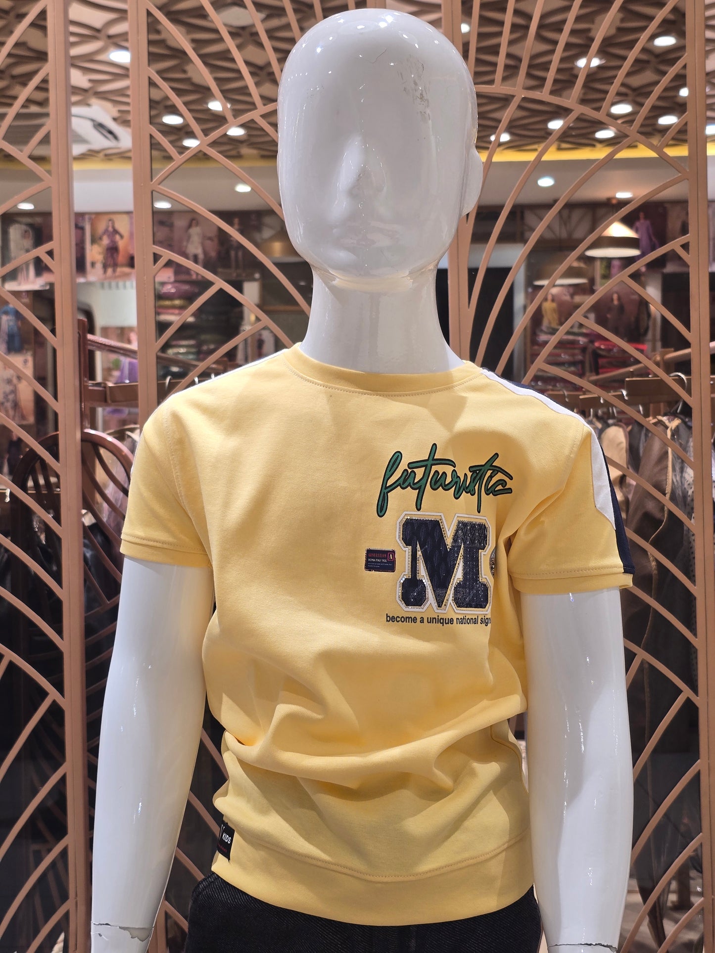 Boys Lemon Yellow Lycra Rubber Print T Shirt