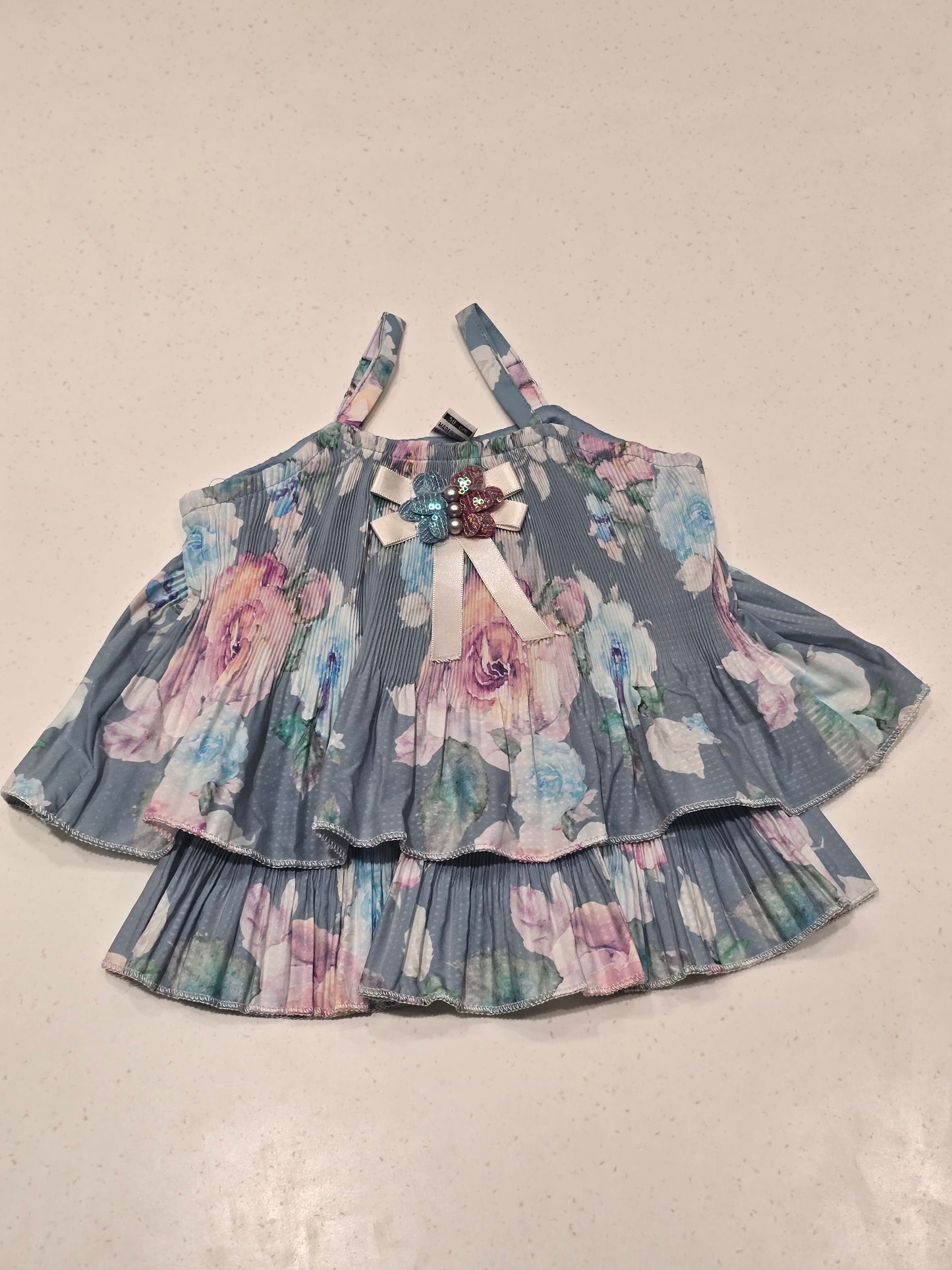 Girls Grey Chiffon Floral Printed Top