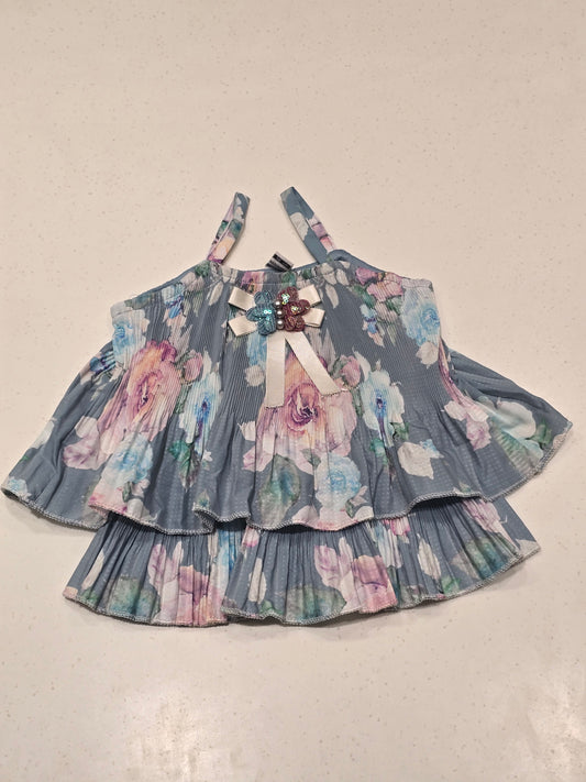 Girls Grey Chiffon Floral Printed Top