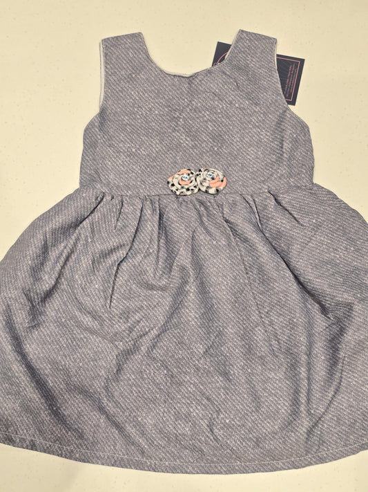 Girls Gray Cotton Baby Frock with Round Neck