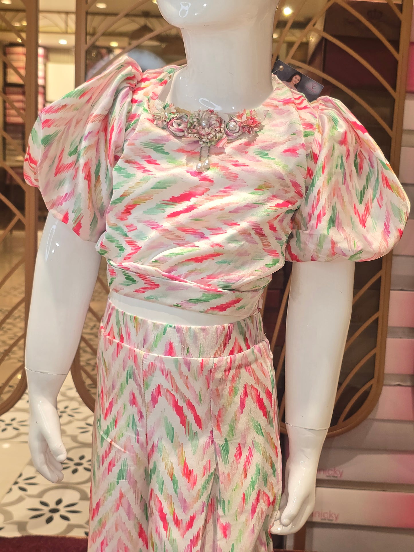 Girls Leheria Print Satin Western Set