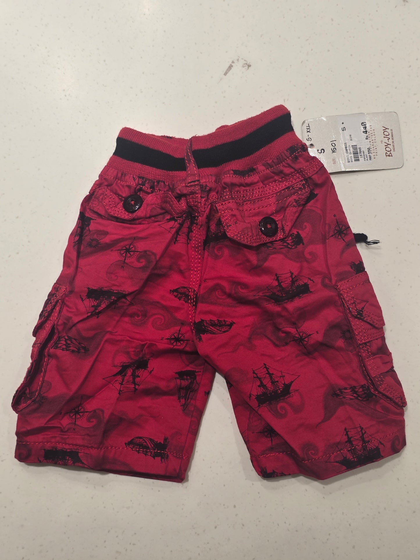 Lycra cotton material red with black printed ¾ shorts