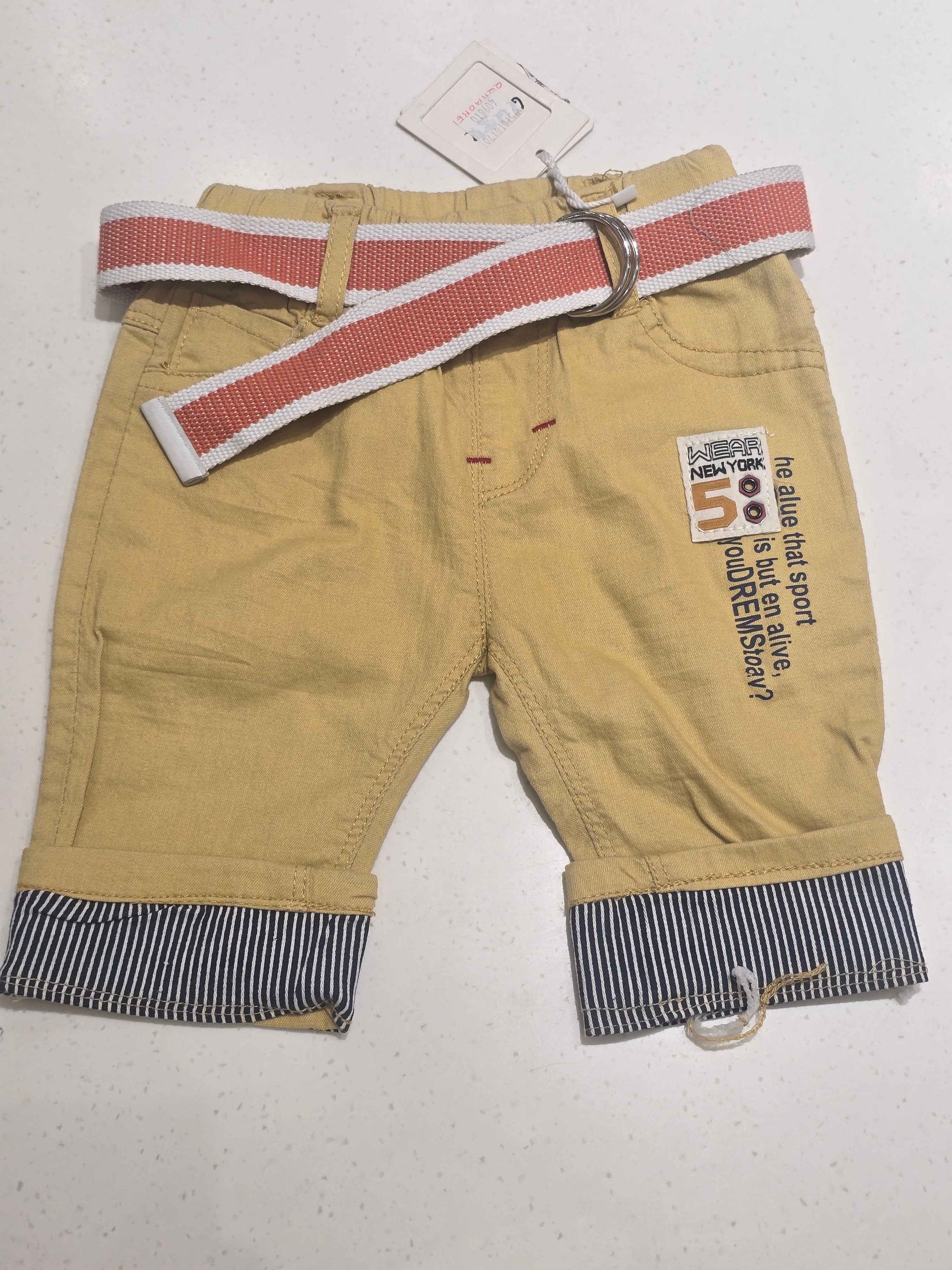 Boys Yellow Cotton ¾ Shorts with Belt