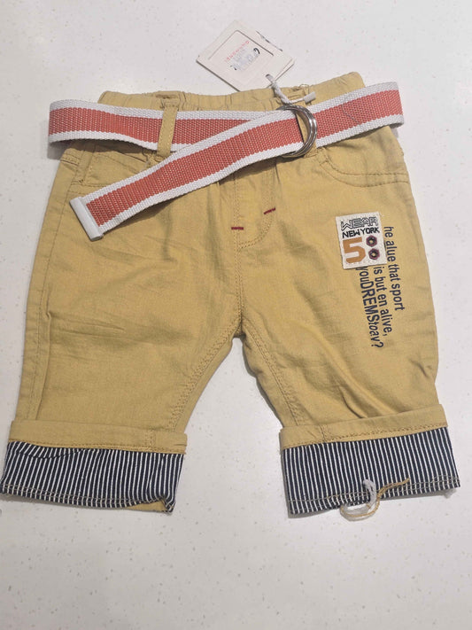 Boys Yellow Cotton ¾ Shorts with Belt
