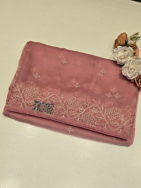 Class tissue with embroidery work fancy saree Festive wear