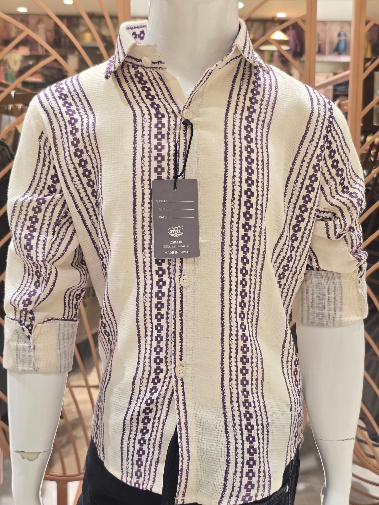 Half White Purple Cotton Printed Shirt for Boys