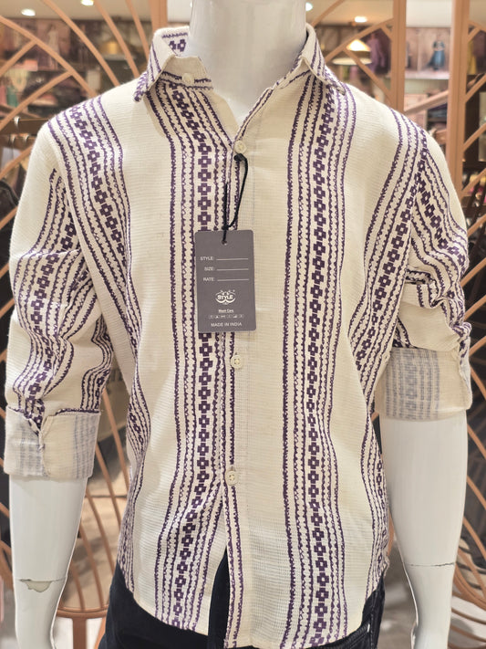 Half White Purple Cotton Printed Shirt for Boys
