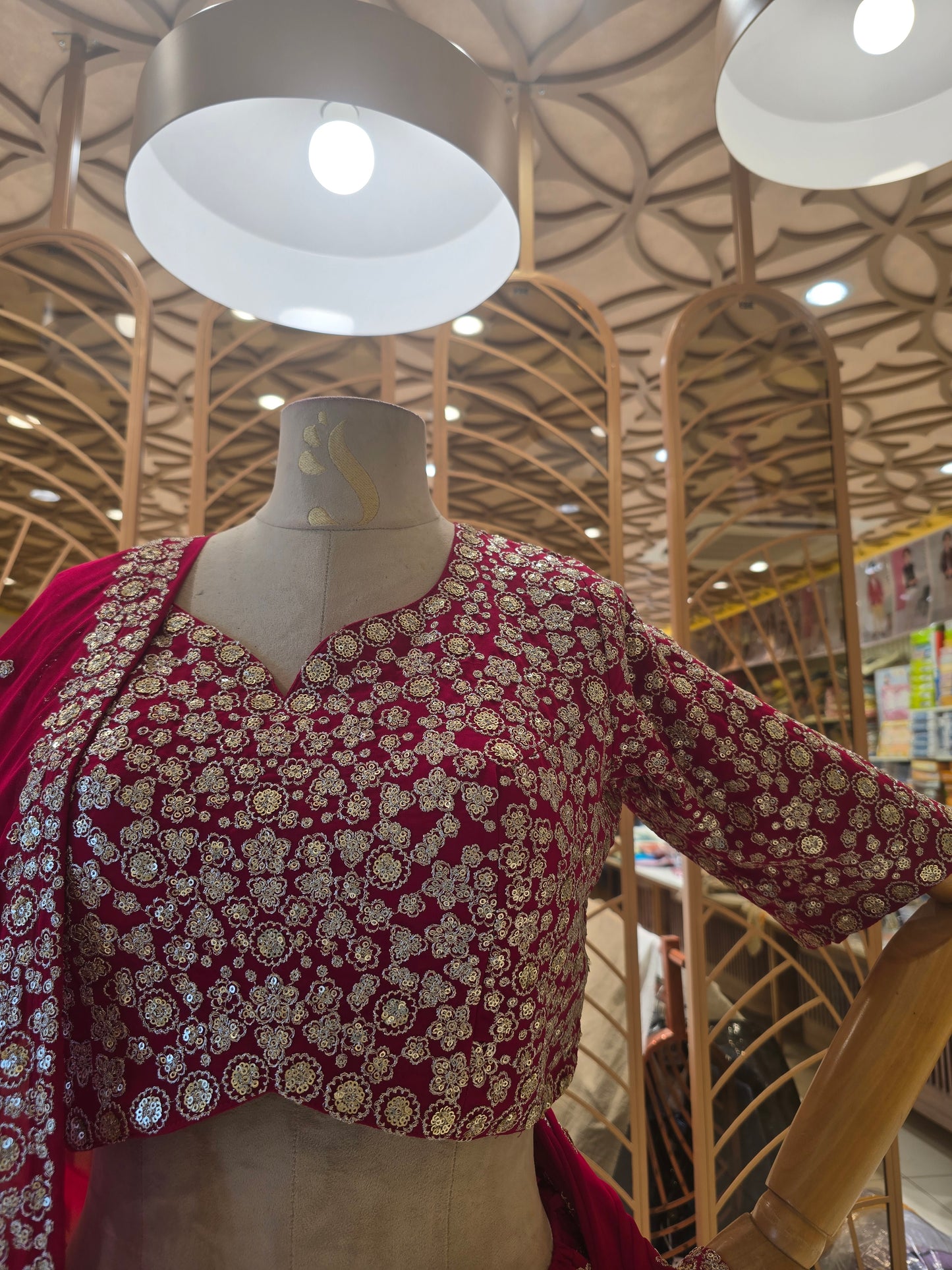 Bridal Georgette Lehenga – Pink Shade with Heavy Sequins Work, Round-Neck Blouse & Matching Dupatta