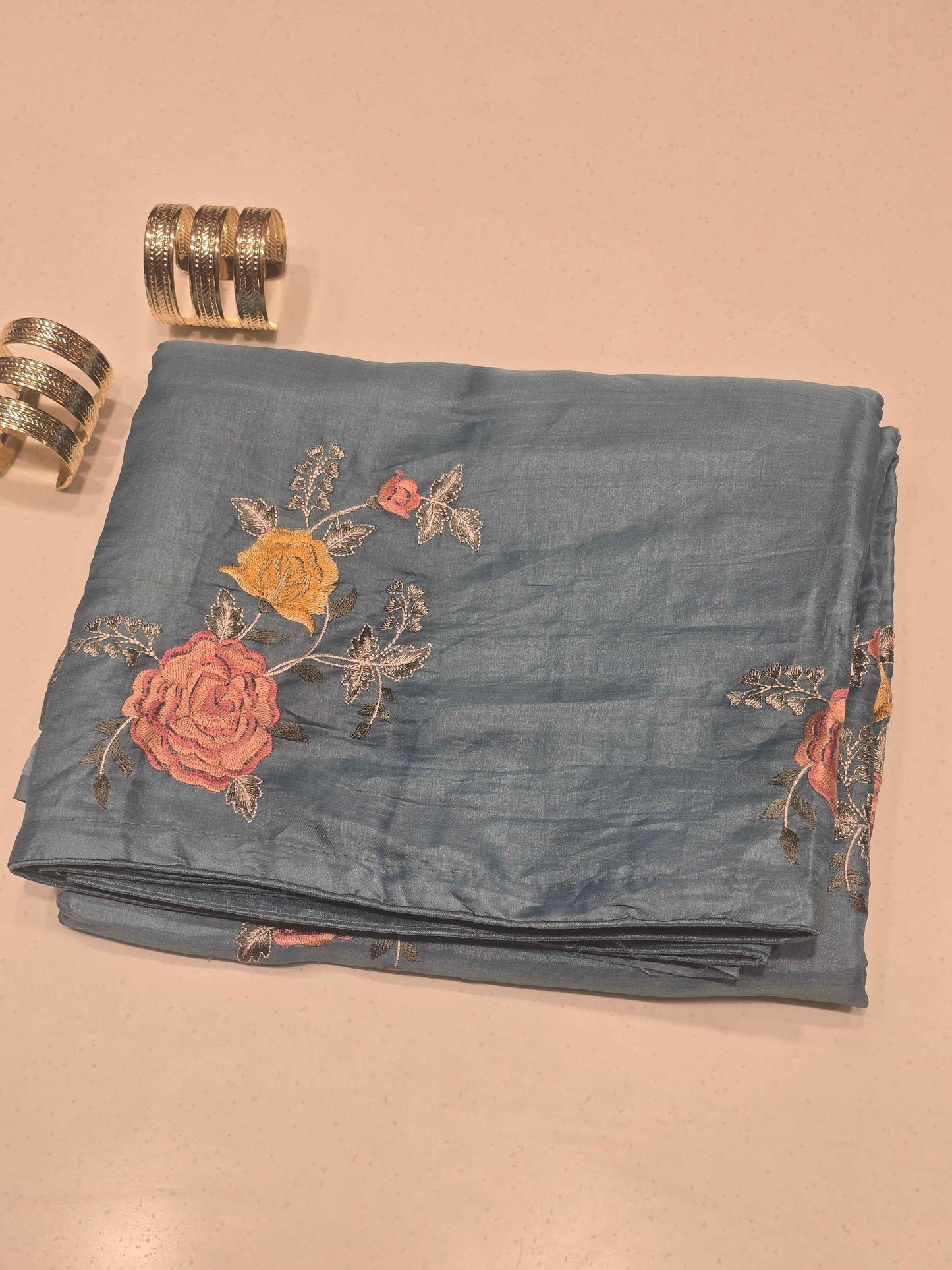 Tussar material multi colour flower designer saree