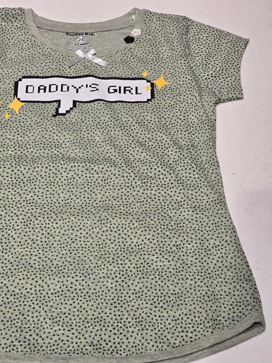 Dark Pista Cotton Casual Top for Girls with Small Dot Print and Round Neck
