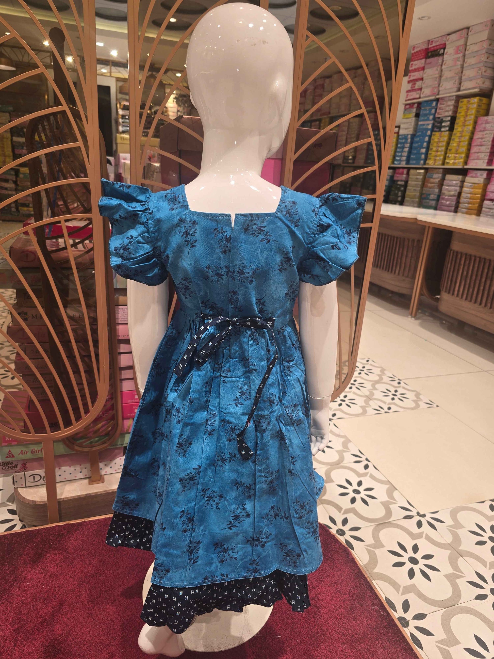 Girl Dual Blue Printed Cotton Short Frock