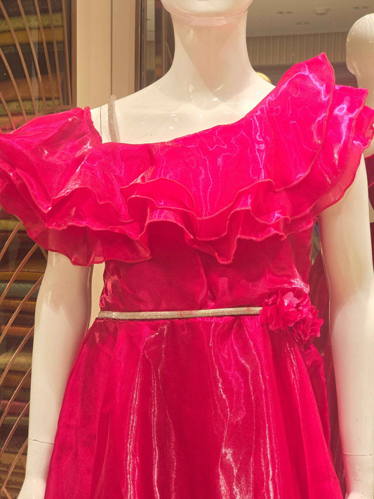 Organza material pink colour party wear gown