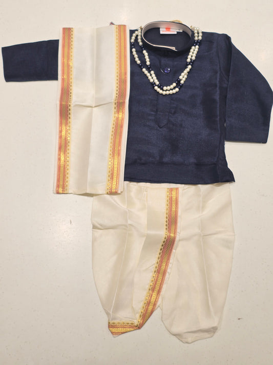 Blue Semi Silk Dhoti Set for Boys