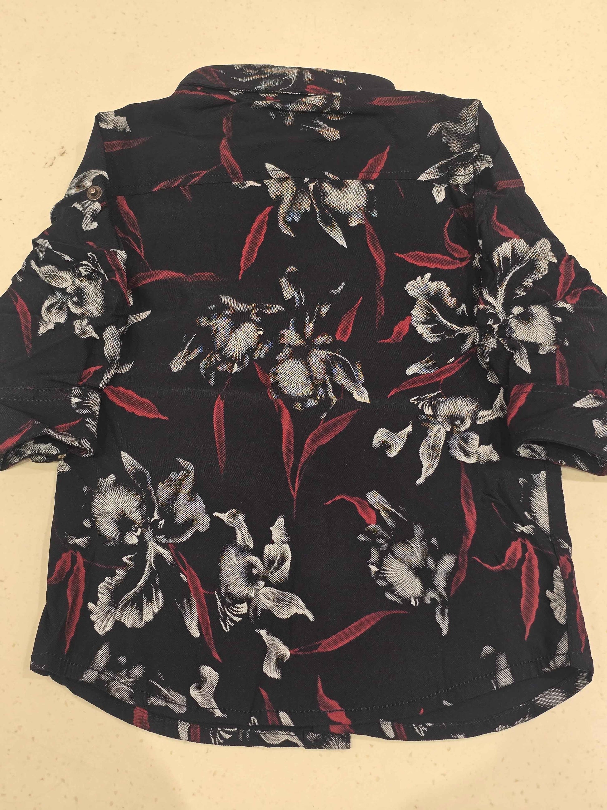 Cotton material black with red & white color shirt for boy