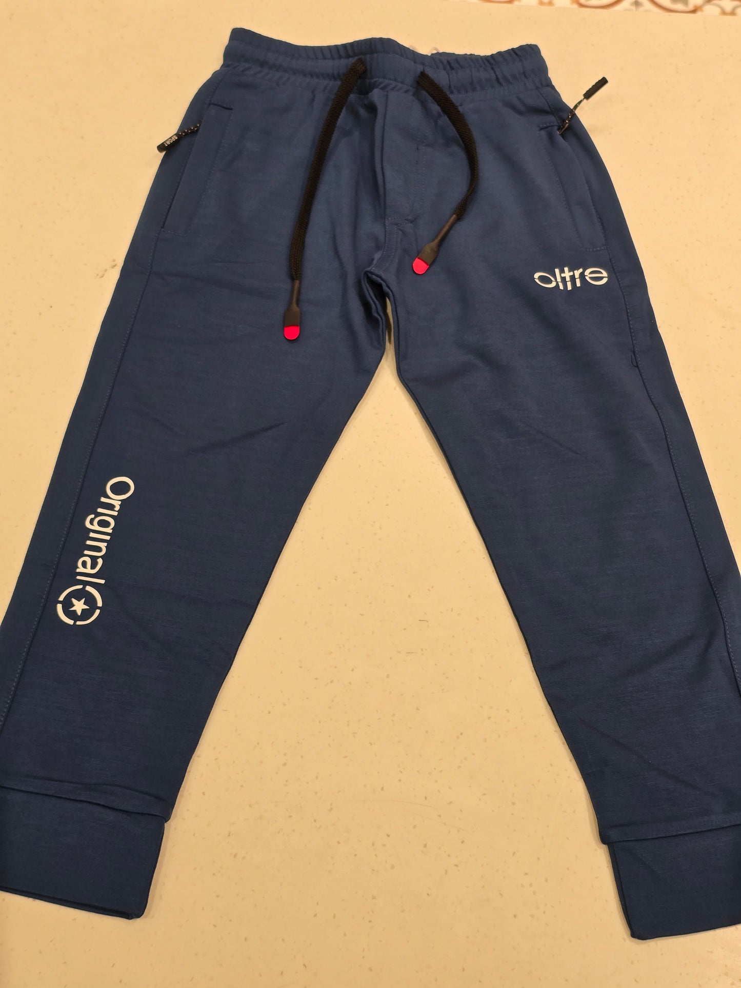 Jersey material denim blue color casual pant for boys