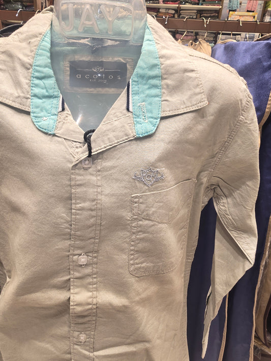 Cotton material sea green coloured shirt with foldable long Sleeves