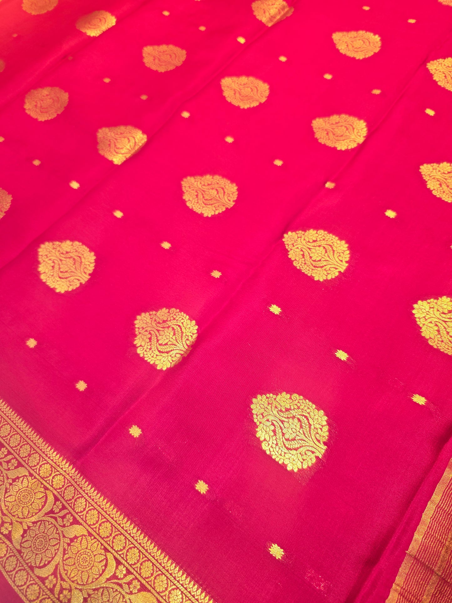 Pure Mysore Crepe Silk Saree with Butta Design and Traditional Zari Border | Lightweight Festive & Wedding Wear Saree