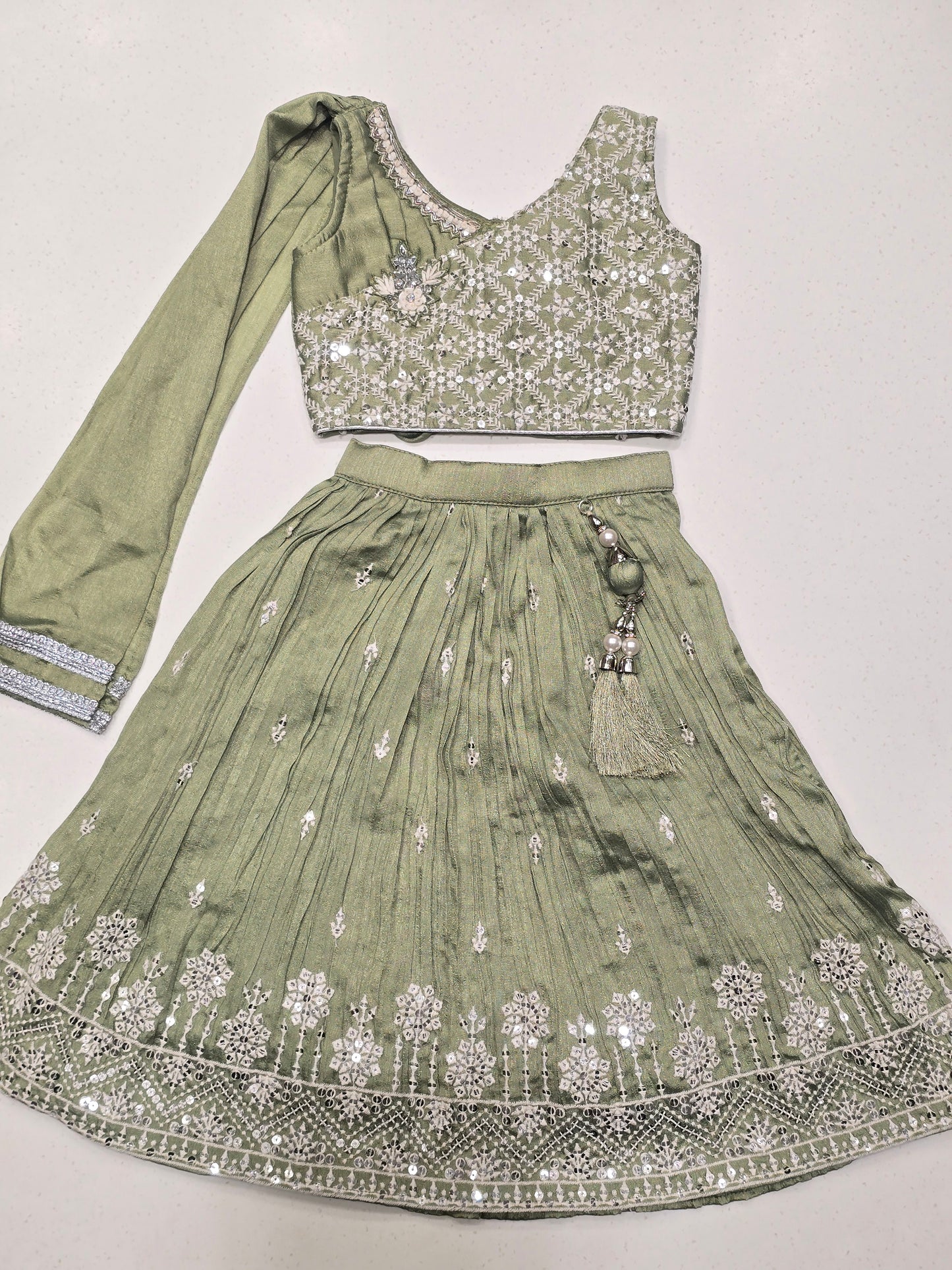 olive or sage green ethnic lehenga choli