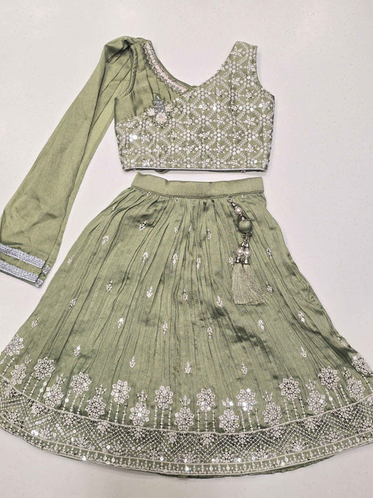 olive or sage green ethnic lehenga choli