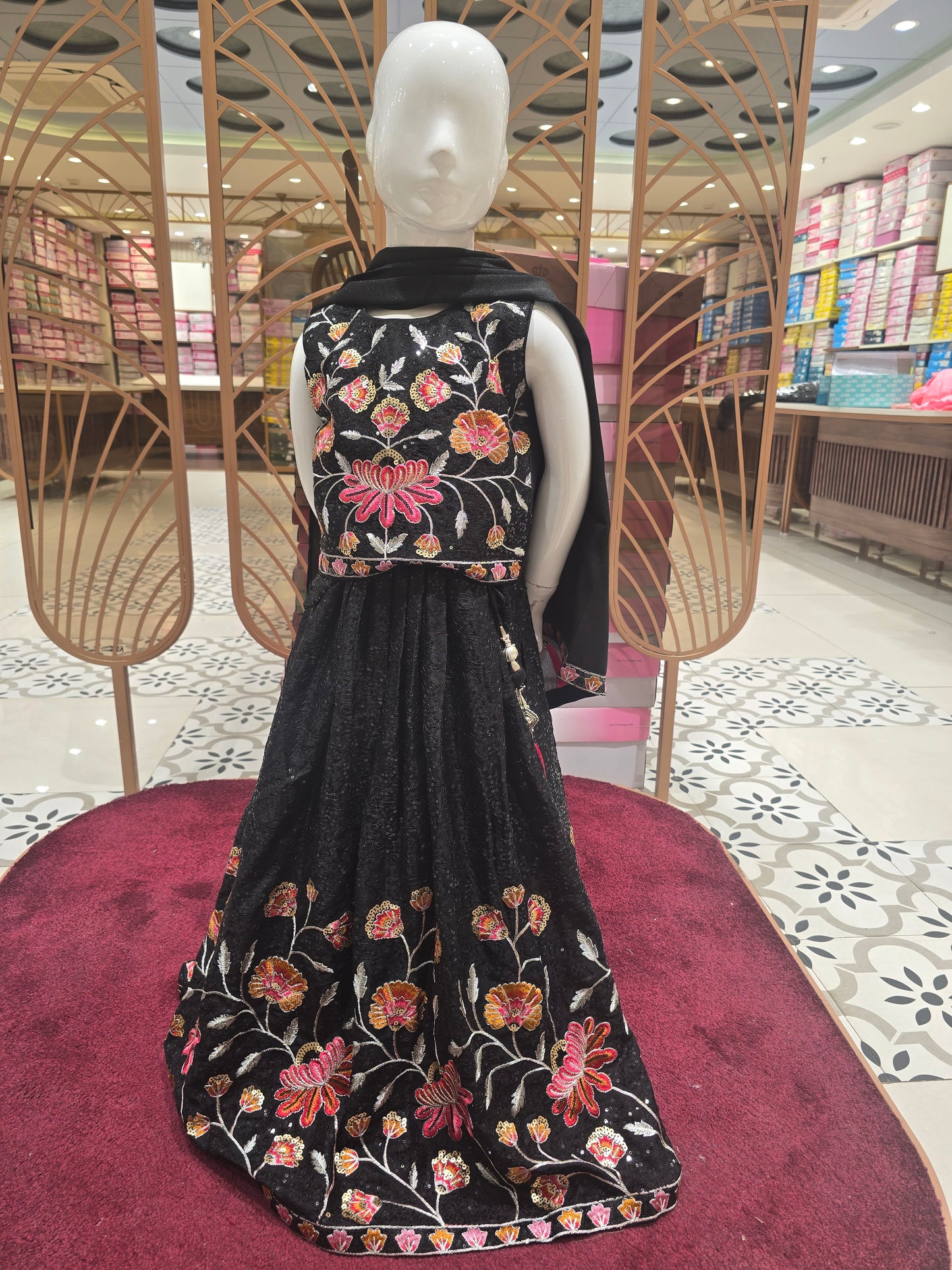 Girls Black Chiffon Georgette Ghagra Choli with Sequin Embroidery