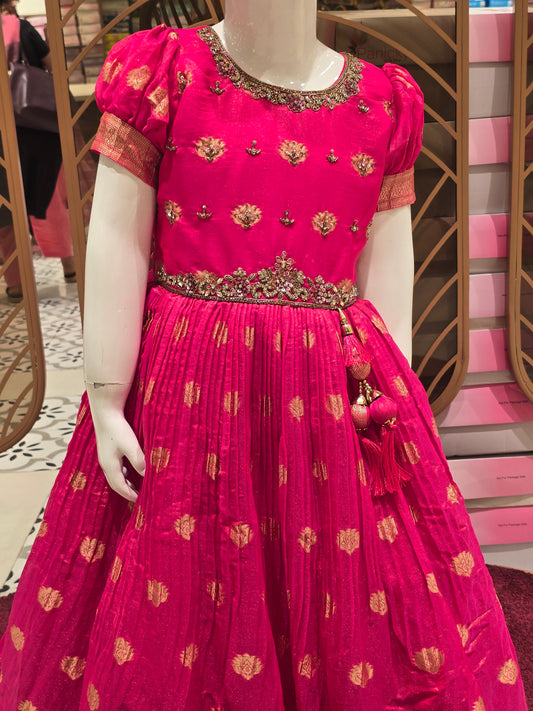 Rani Pink Chiffon Ethnic Gown for Girls