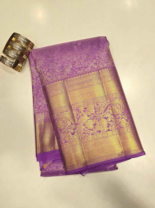 Pure handloom kanjivaram brocade silk with fancy designer saree over the body and samudrika border