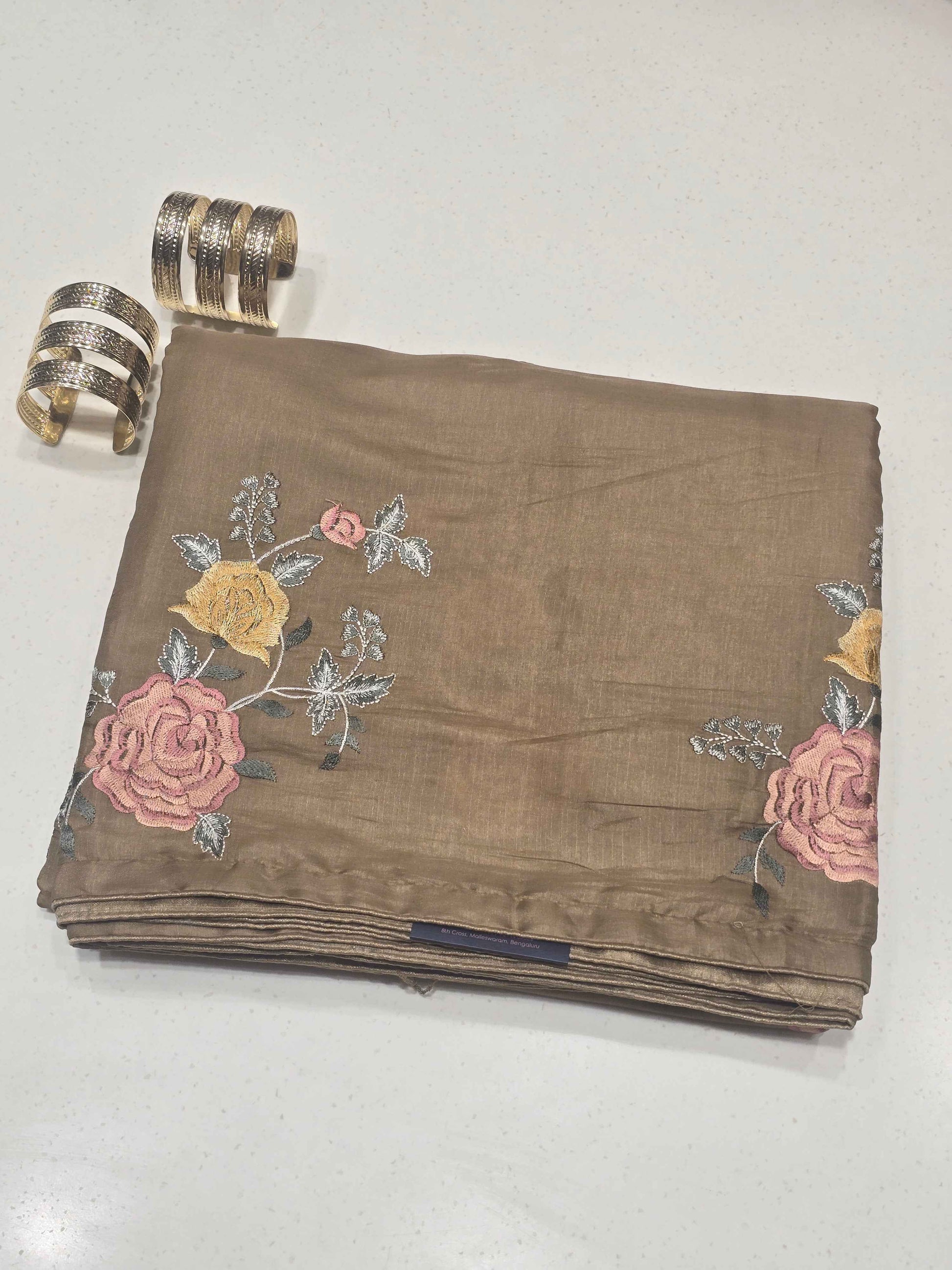 Tussar material multi colour flower designer saree