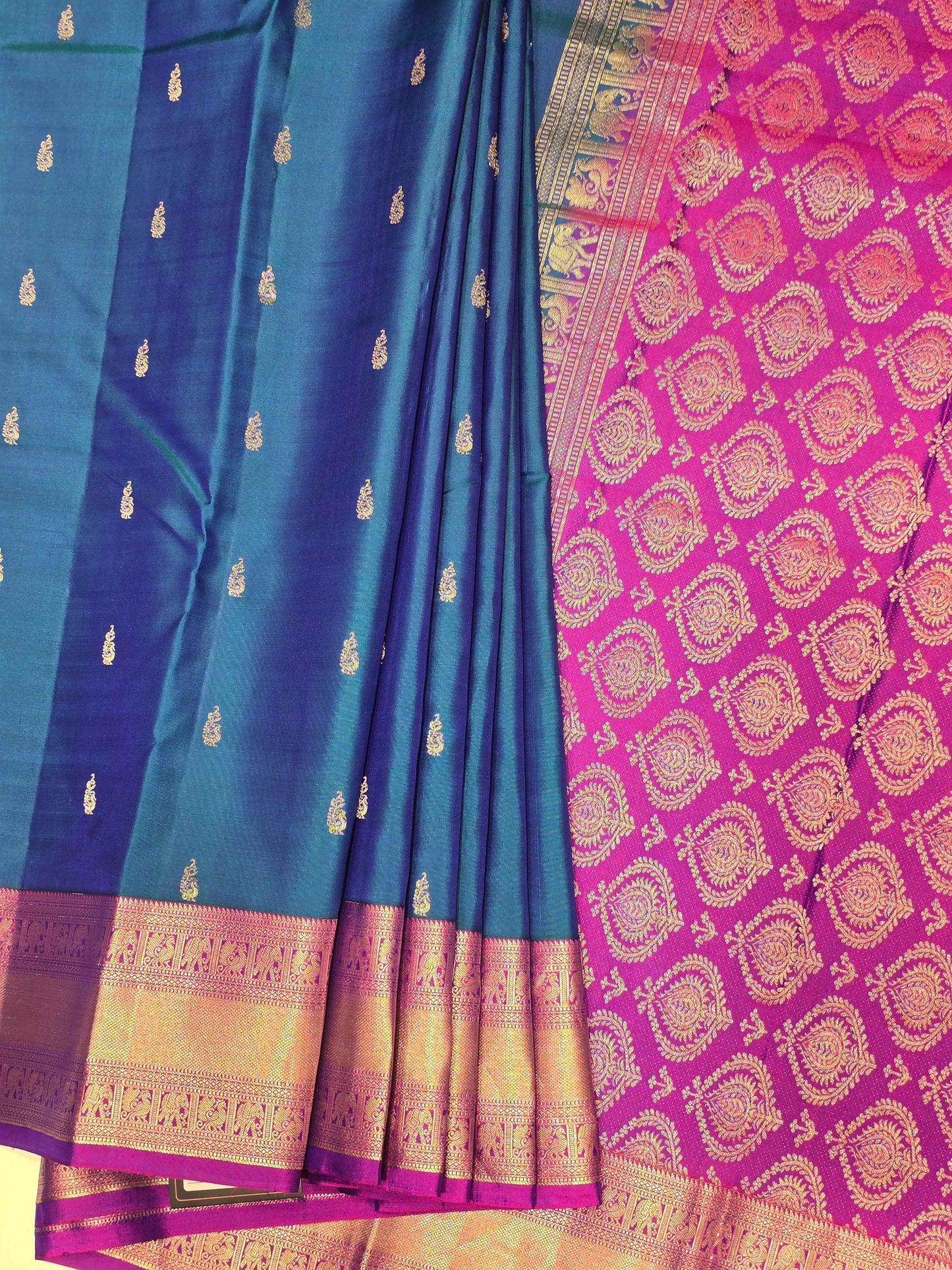 Peacock Blue Pure Handloom Kanjivaram Silk Saree