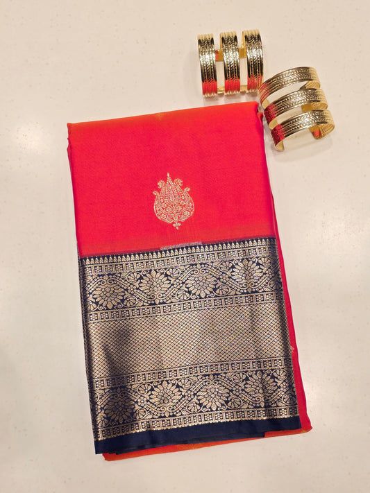 Orange Semi Kanjivaram Silk Saree