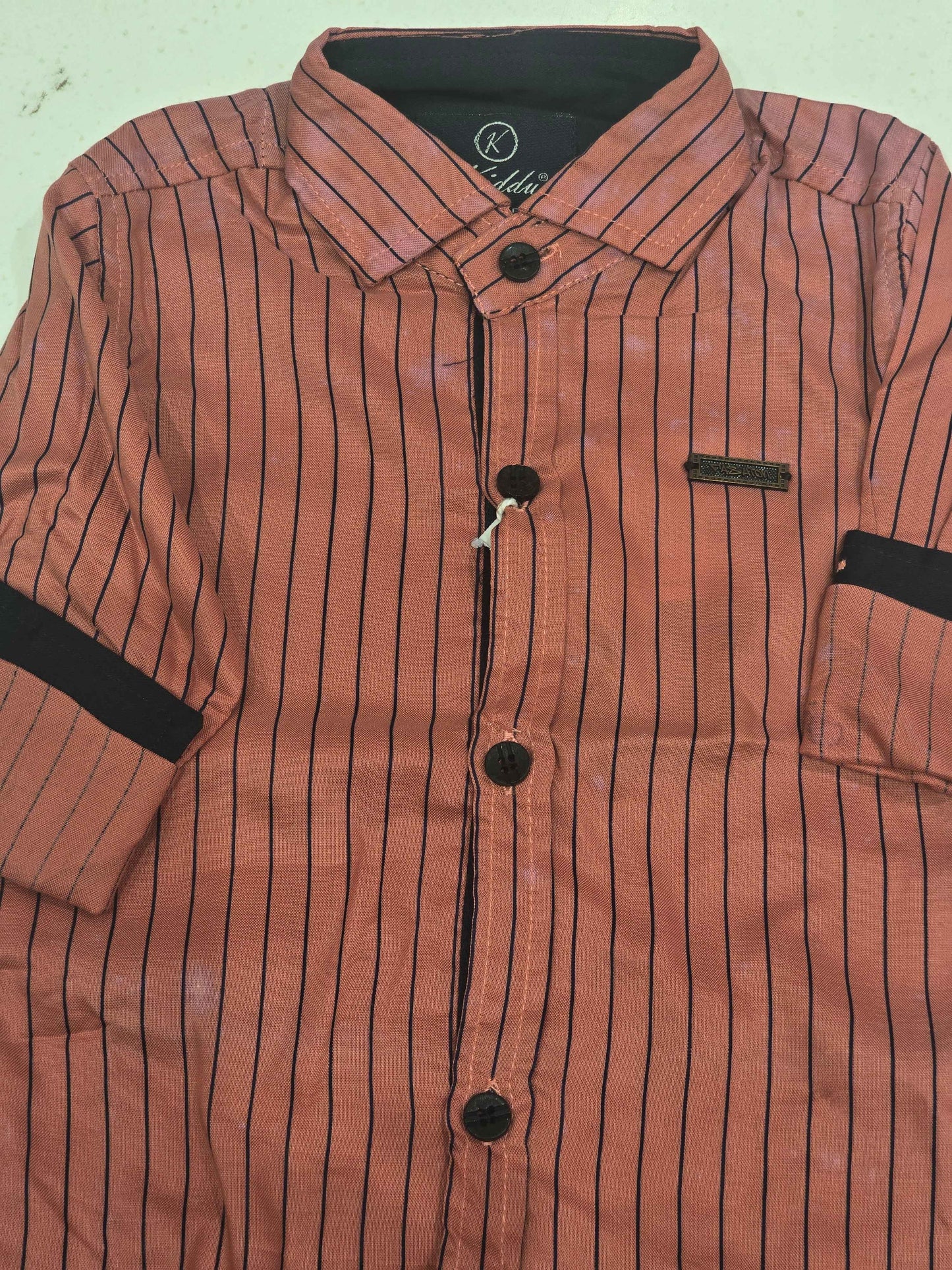 Cotton material black color vertical strips with colar neck