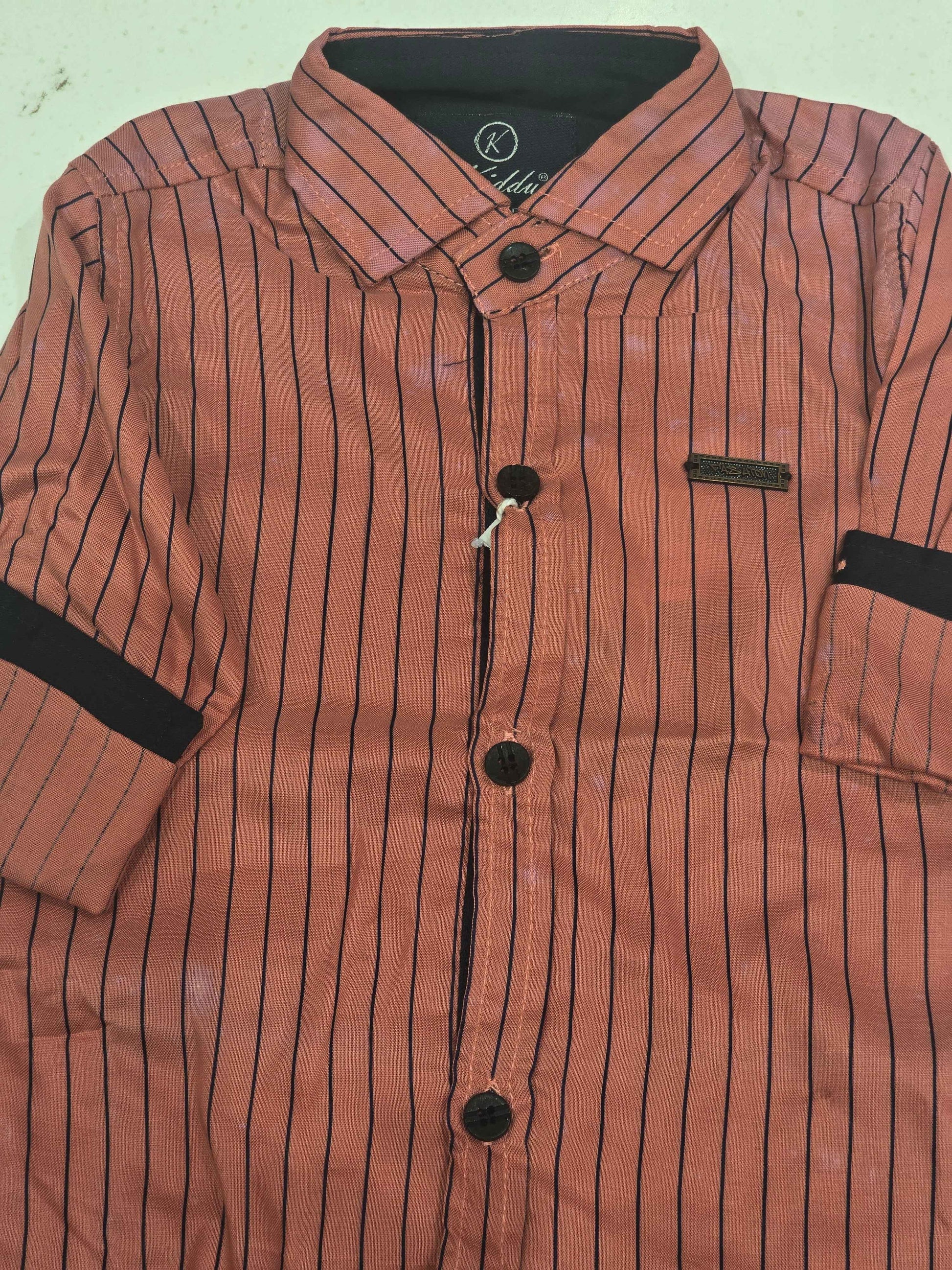 Cotton material black color vertical strips with colar neck