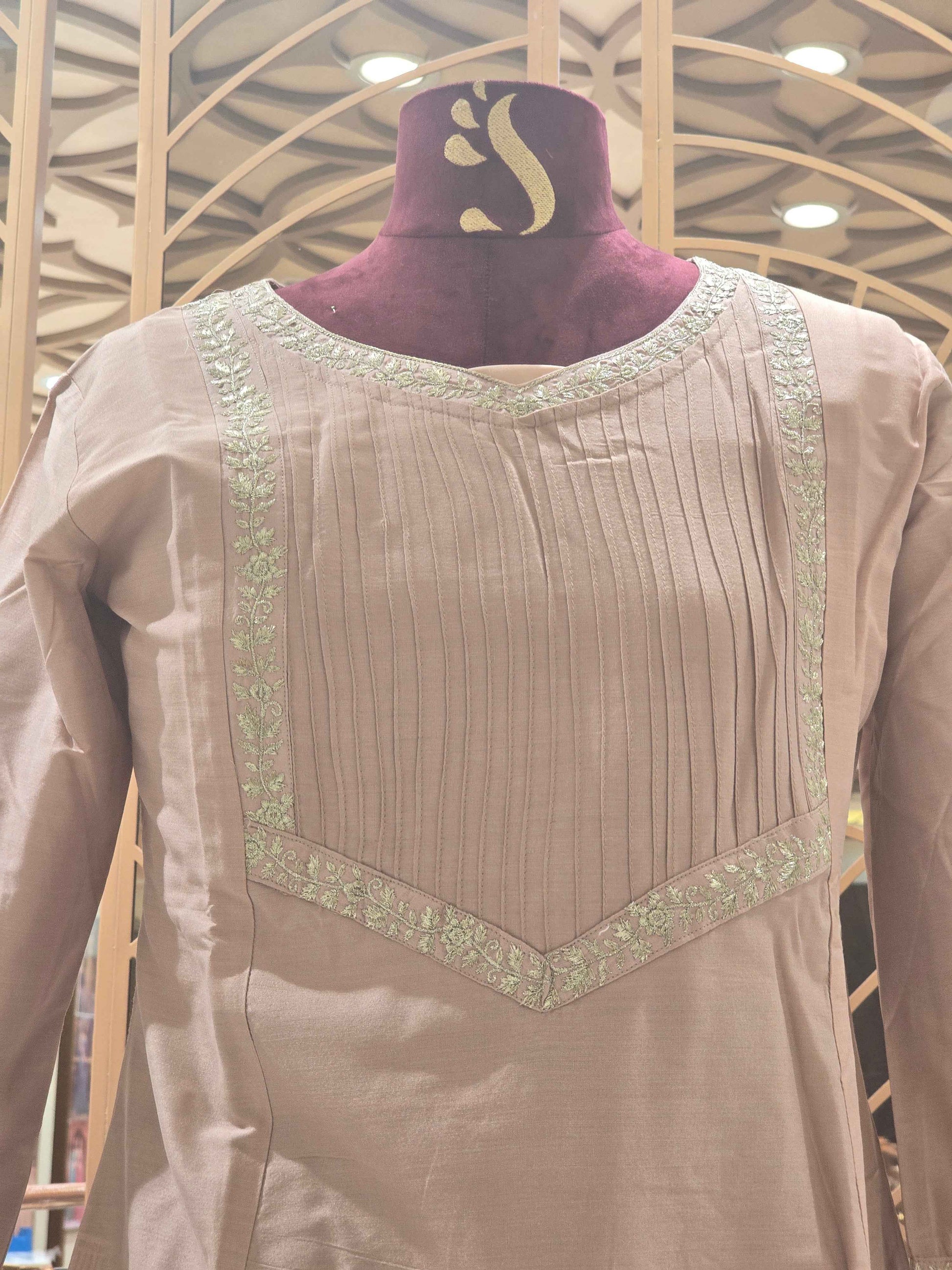 Silk mix Material peach color kurti top with round neck