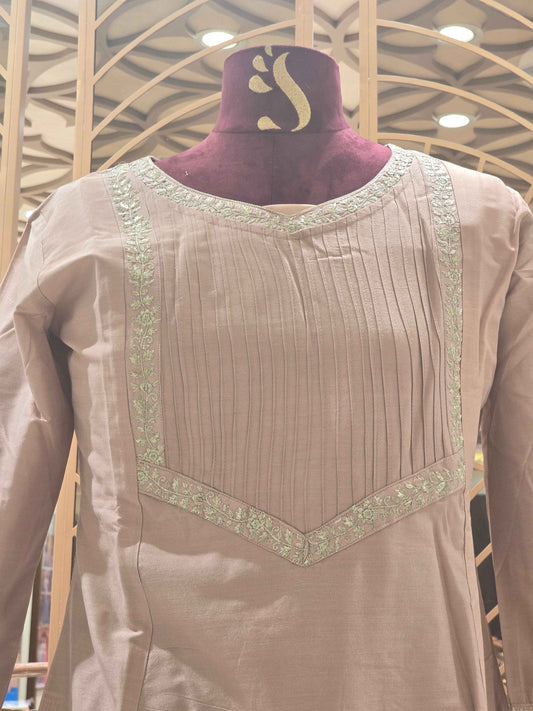 Silk mix Material peach color kurti top with round neck