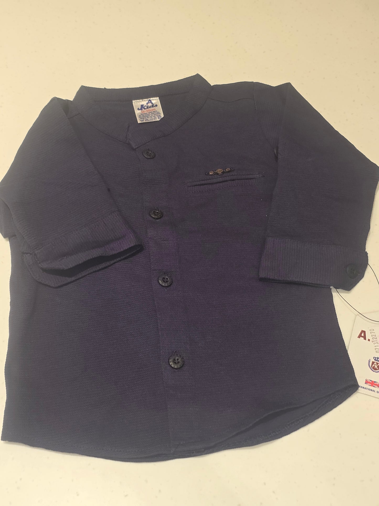 Baby Boys Dark Blue Cotton Folded Sleeve Shirt