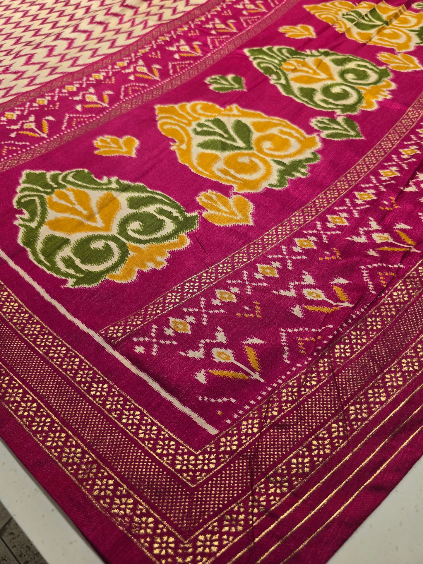 Semi Patola Silk Saree with Traditional Ikat Weaving & Zari Border | Elegant Festive & Wedding Wear Saree for Women