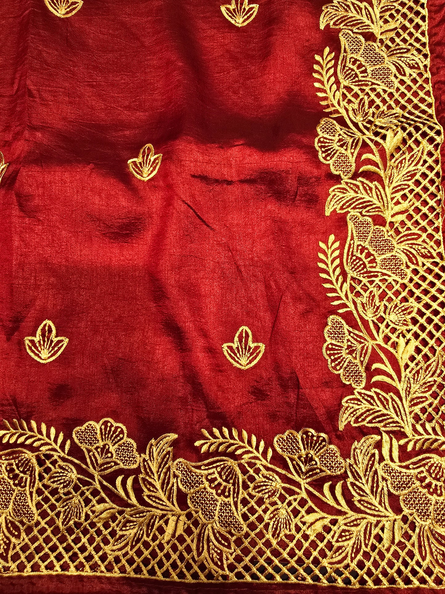 Maroon Tussar Saree with Golden Embroidery Border