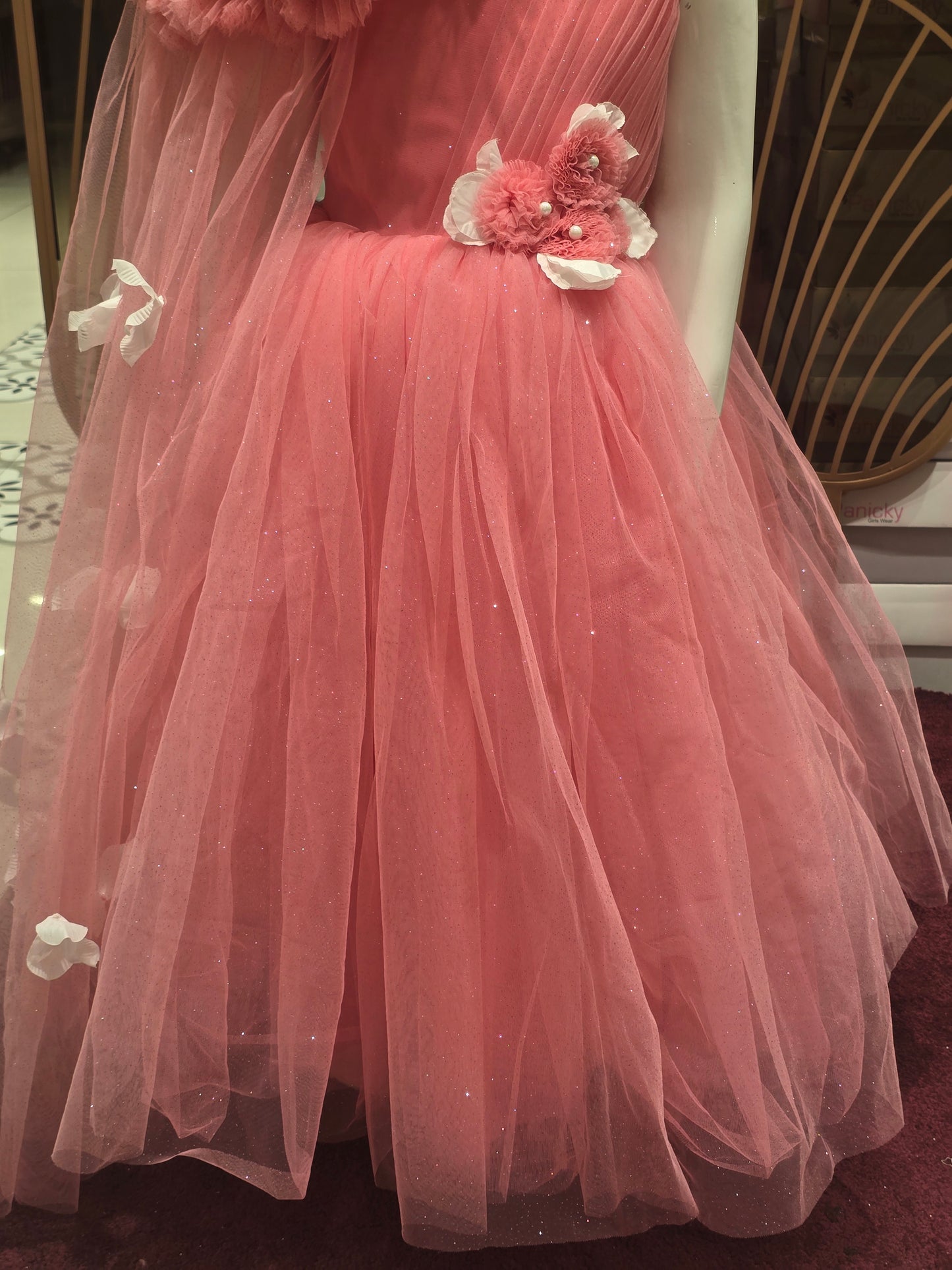 Girl Dark Peach Glitter Knitted Party Gown