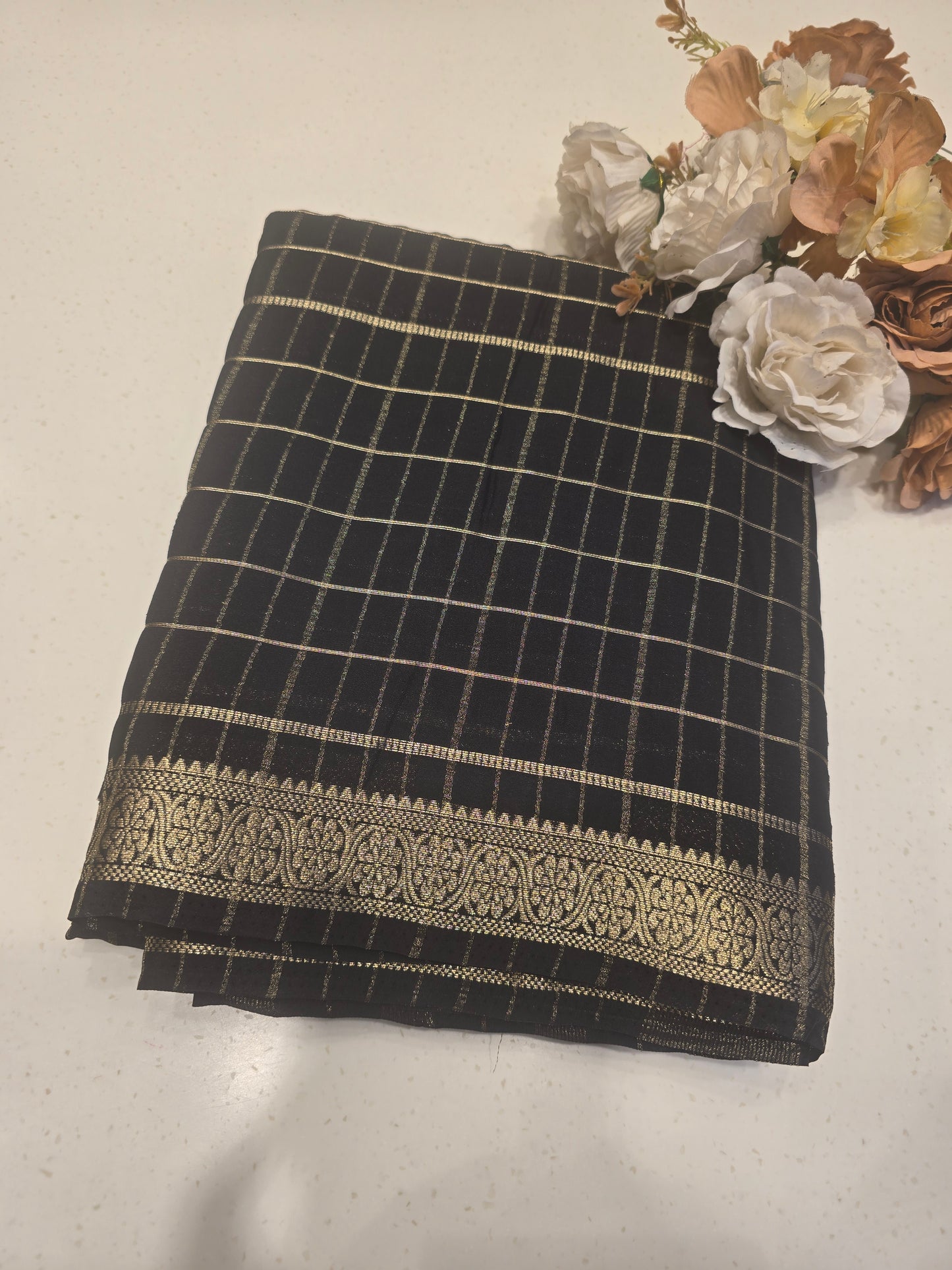 Semi Crepe Silk Saree with Checked Pattern, Small Traditional Border & Rich Pallu | Festive & Traditional Wear