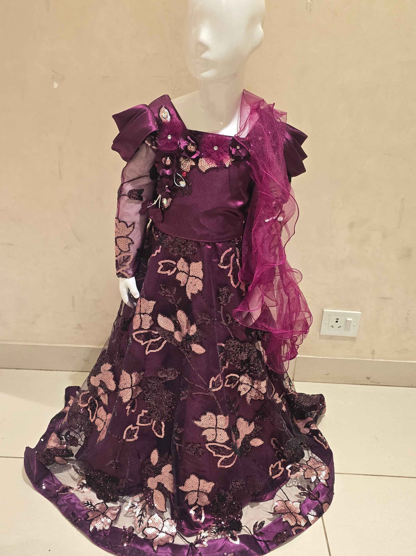 Wine Knitted Bridal Ghagra Choli for Girls