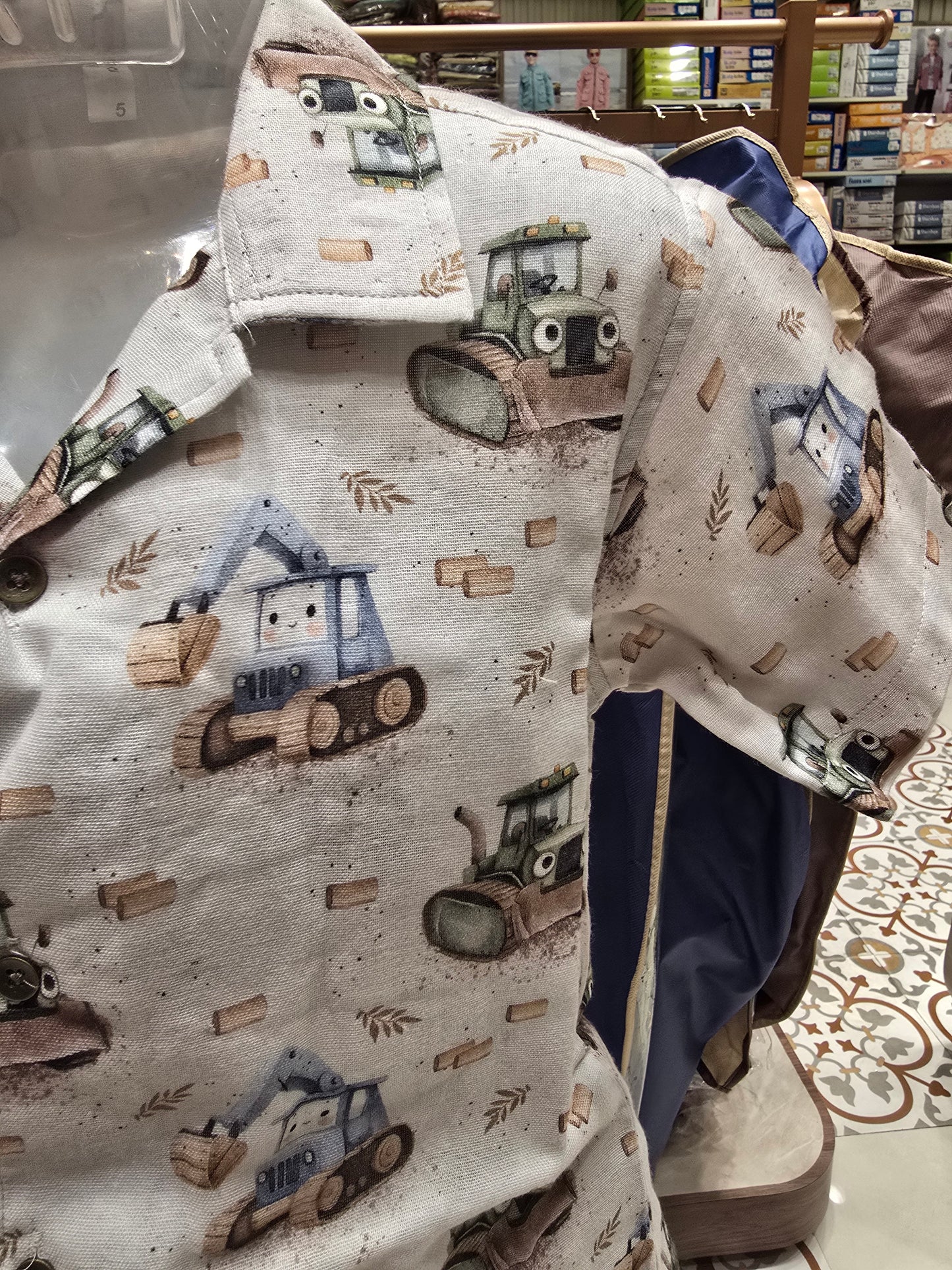 Boys Imported Fabric Capri Set in White Base with Cartoon Vehicle Printed Shirt and Shorts for Summer Casual Wear