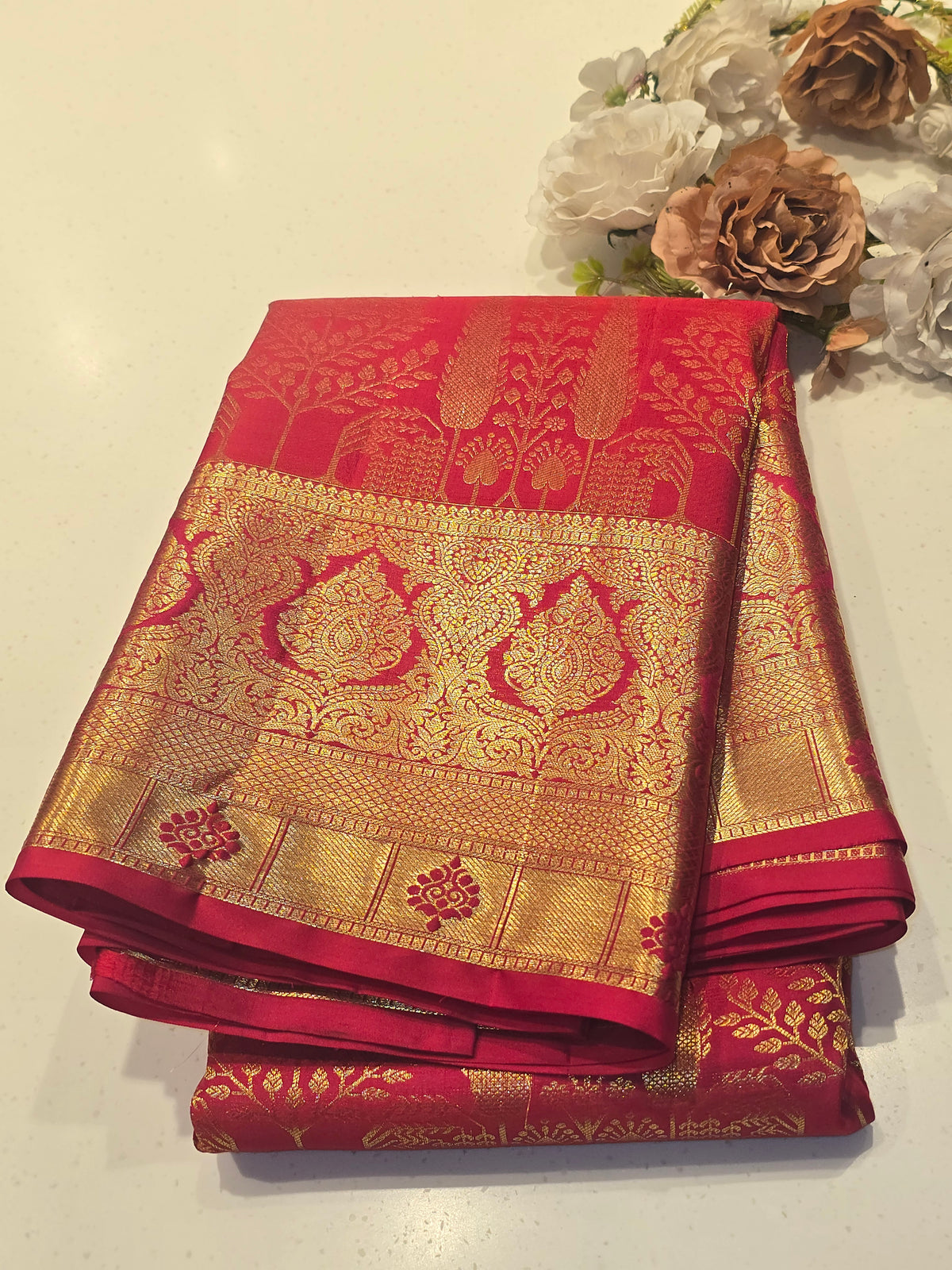 Exclusive Handloom Pure Brocade Kanjivaram Silk Saree in Maroon with Traditional Designs, Long Gold Zari Border and Rich Pallu for Wedding Wear