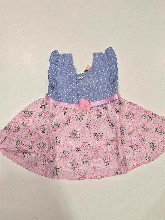 Two-Toned Paneled Cotton Baby Frock Dress for Girls