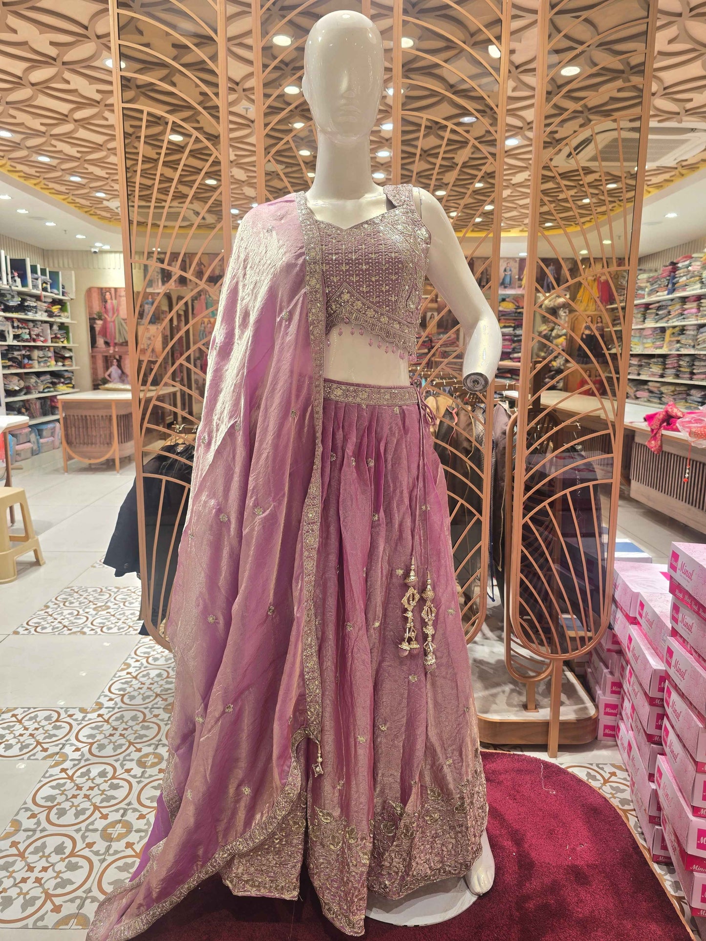 Women Lavender Organza Lehenga Set