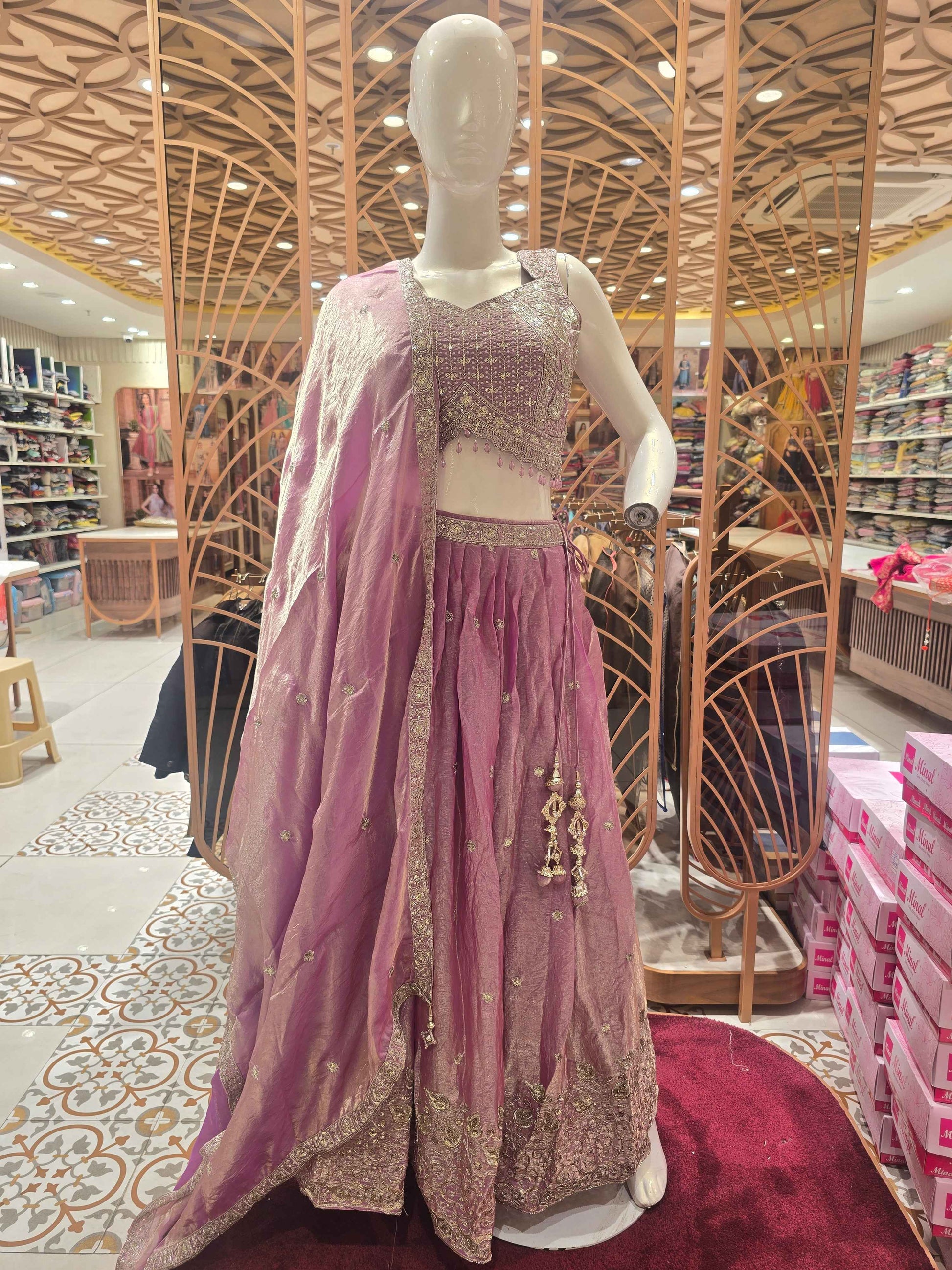 Women Lavender Organza Lehenga Set