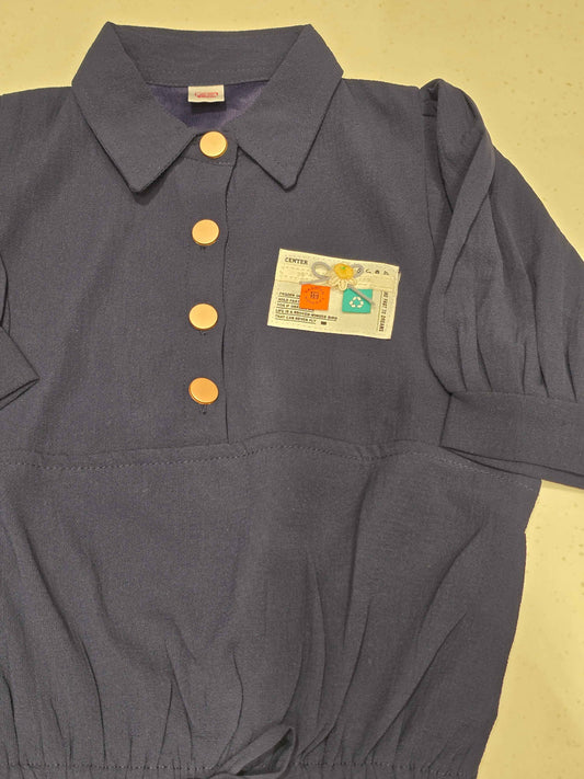 navy blue cropped polo top with a drawstring hem