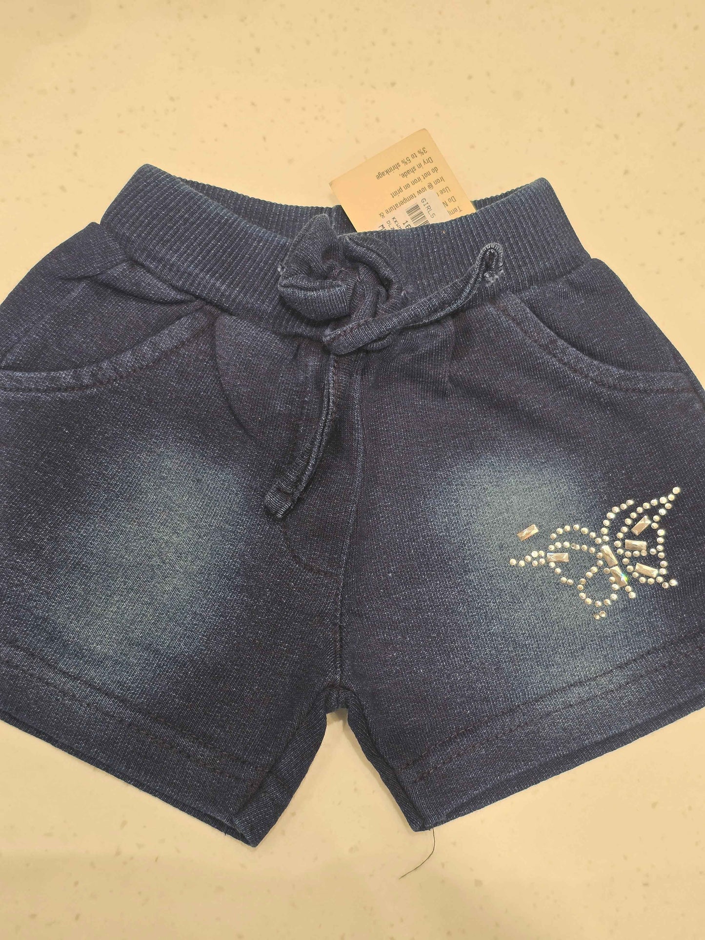 Denim cotton material blue color shorts with butterfly design