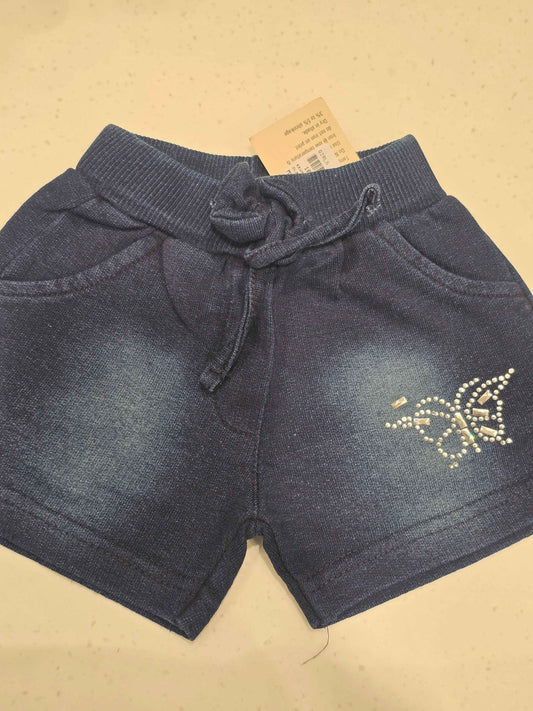 Denim cotton material blue color shorts with butterfly design