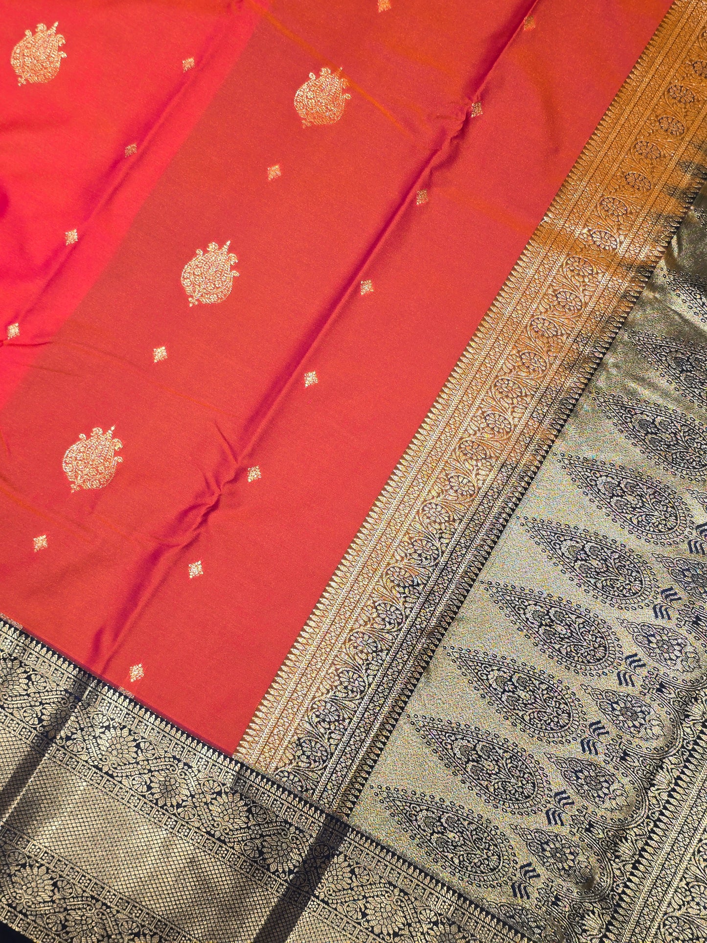 Orange Semi Kanjivaram Silk Saree