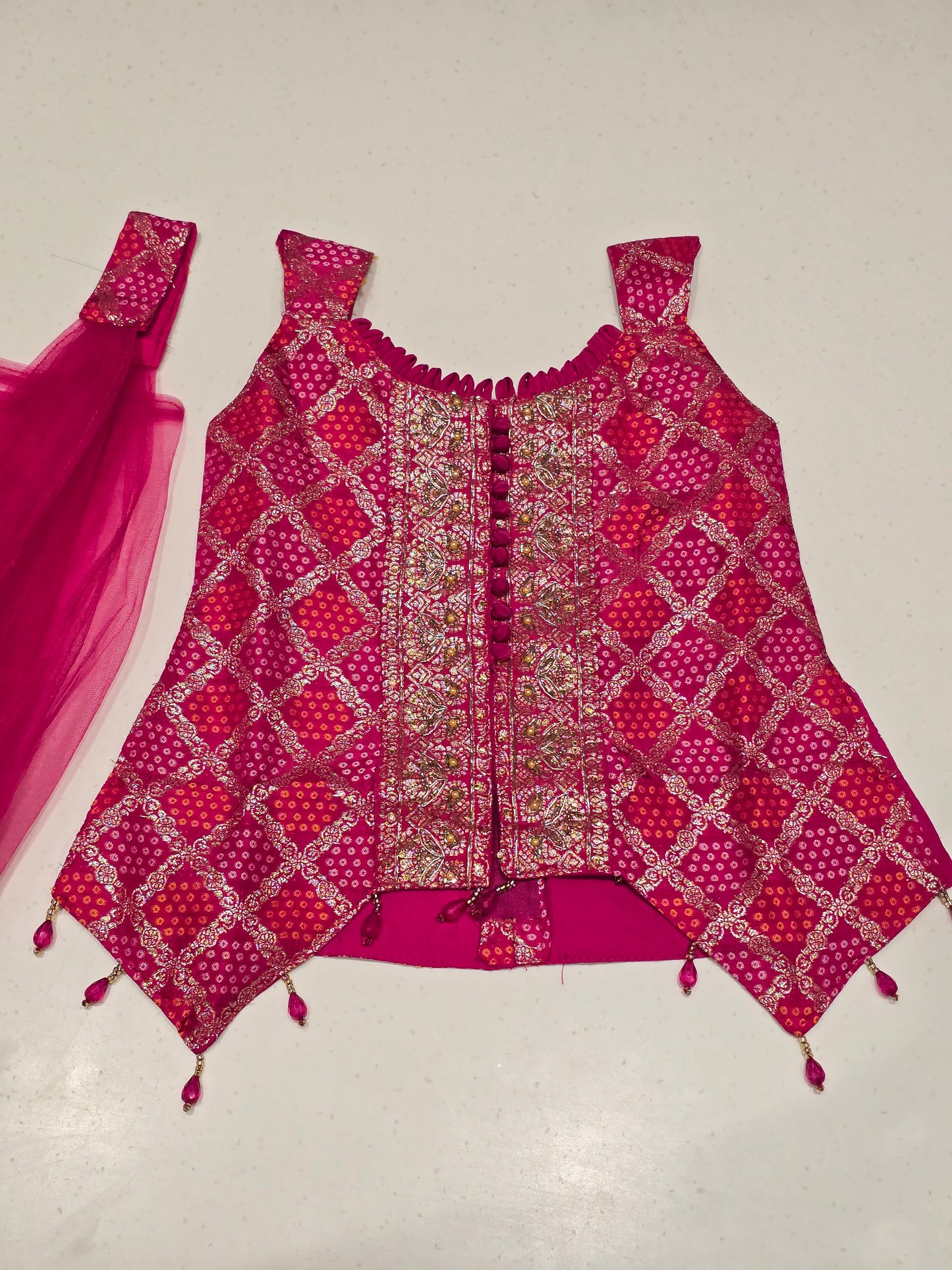 Pink Crepe Indo-Western Sharara Set for Girls