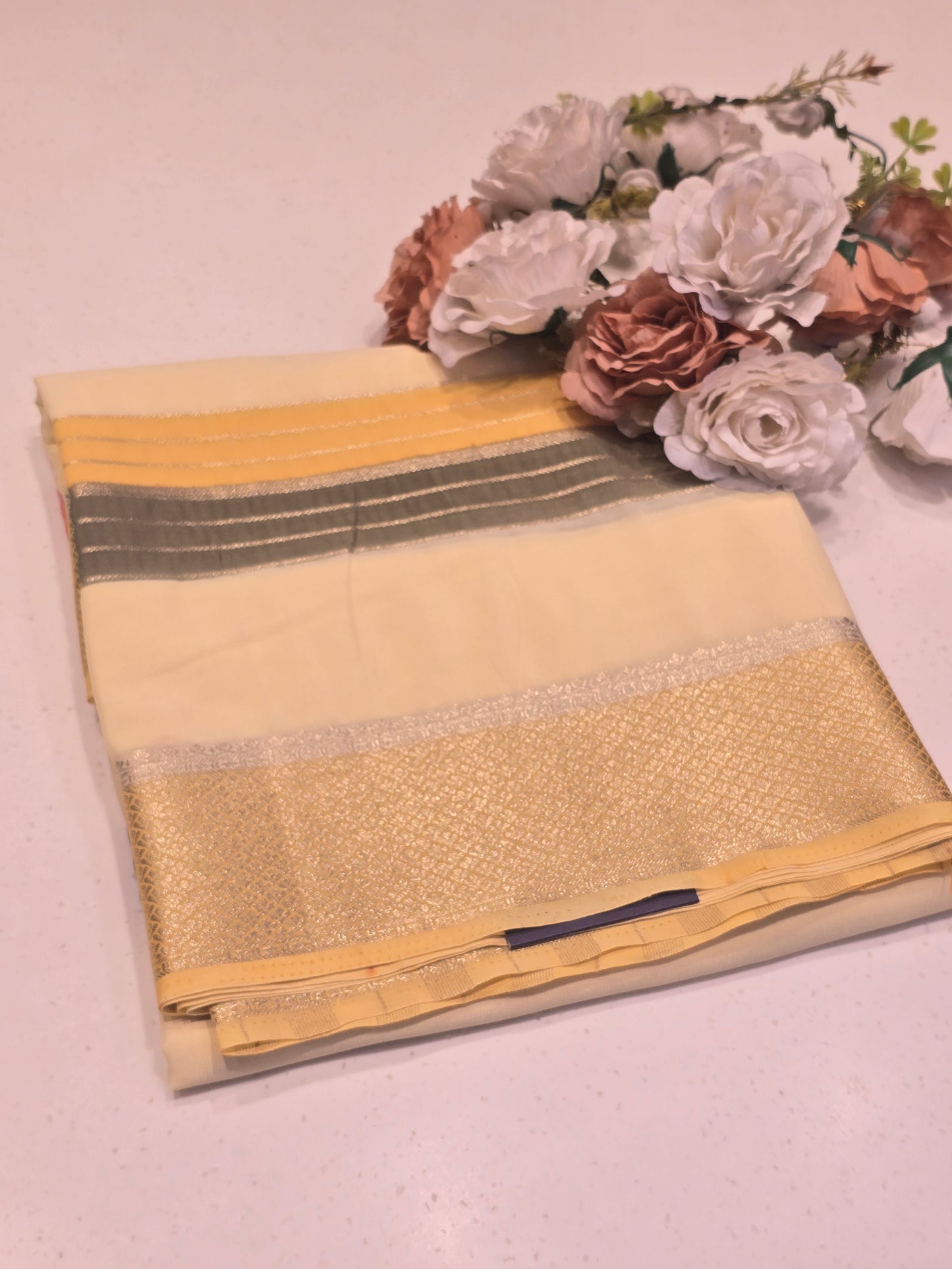 Multi-Color Crepe Saree with Horizontal Lines and Kadhi Zari Pallu – Festive Wear